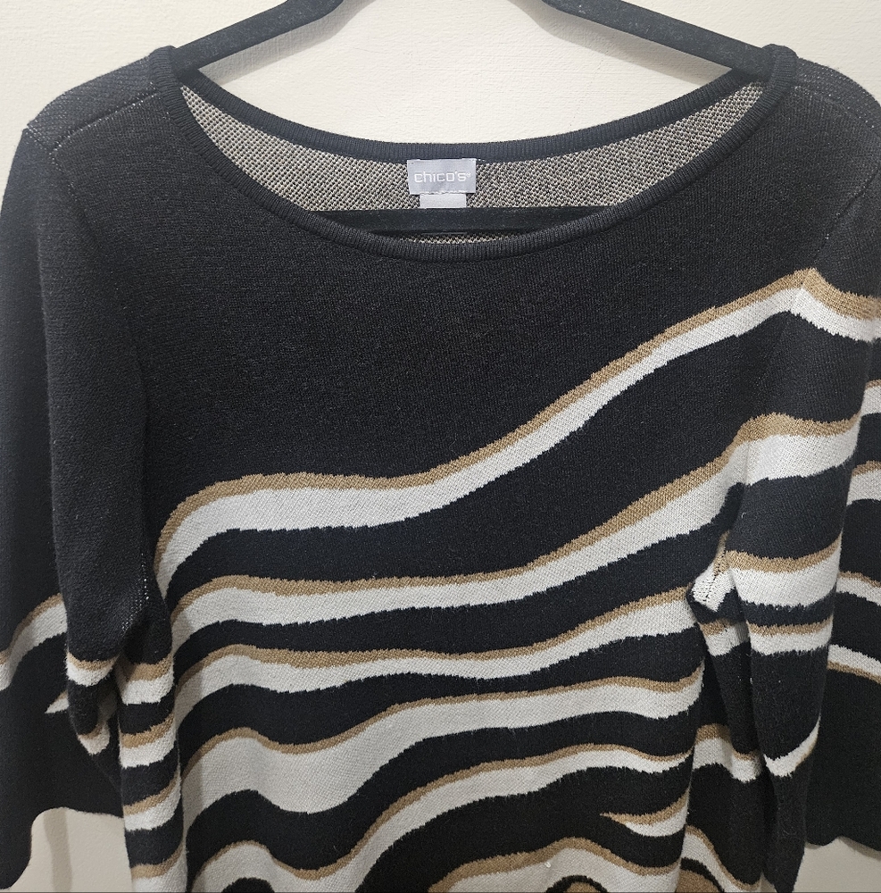 Chico's Animal Print Stripe Soft Stretch Office Casual Sweater Size 2/Large - Picture 2 of 14
